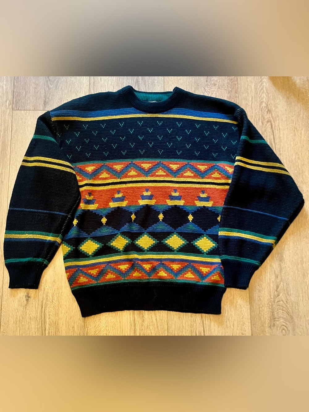 anchor blue Vintage Unisex Multicolor Geometric Crewneck Sweater Y2K